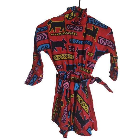 American vintage Funky Artsy Dog Print Dress Girls Size 12/14 Aztec 80s - Picture 1 of 6
